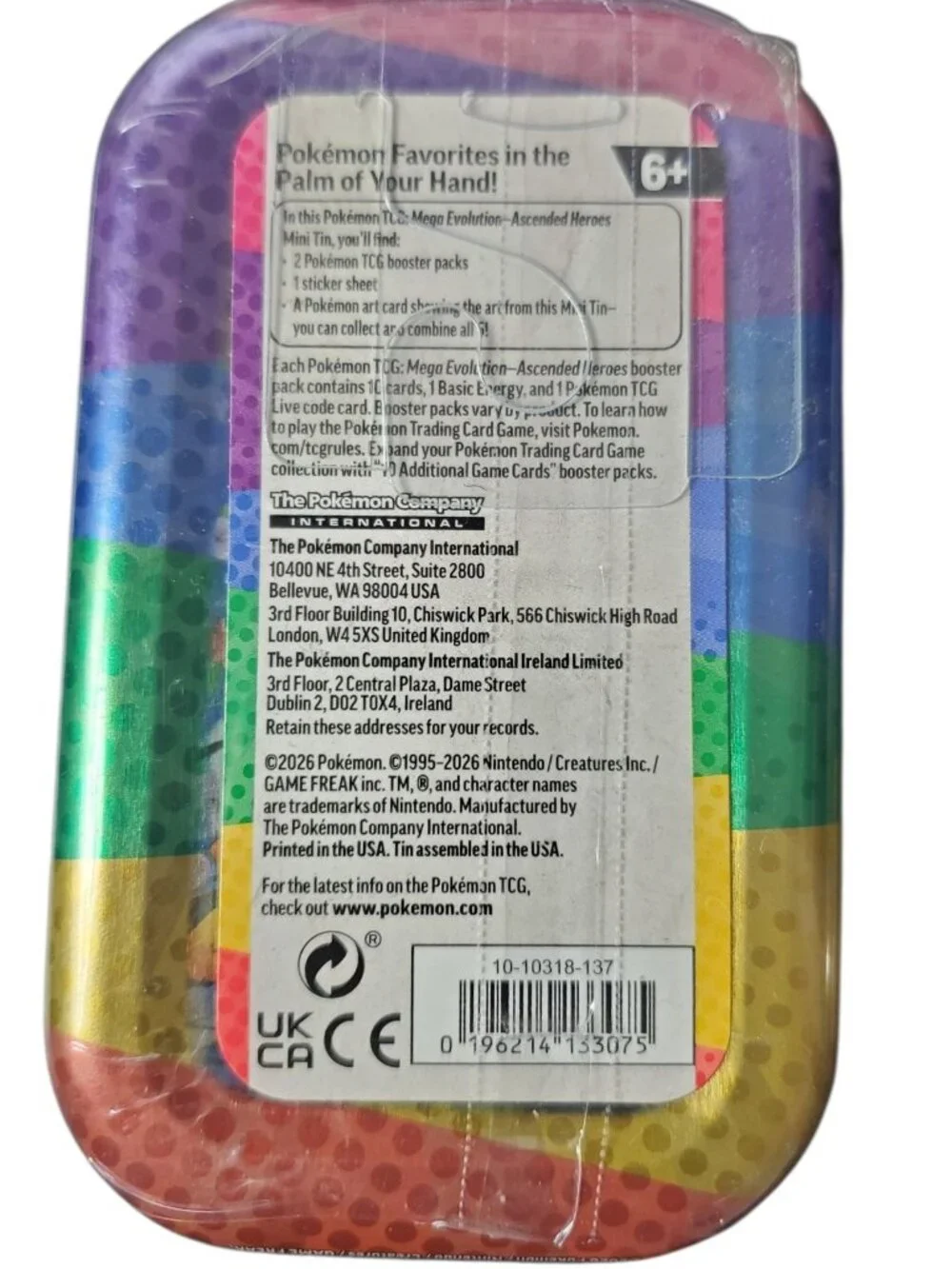 Pokemon TCG Mini Tin Mega Evolution Ascended Heroes With 2 Booster Packs Sticker